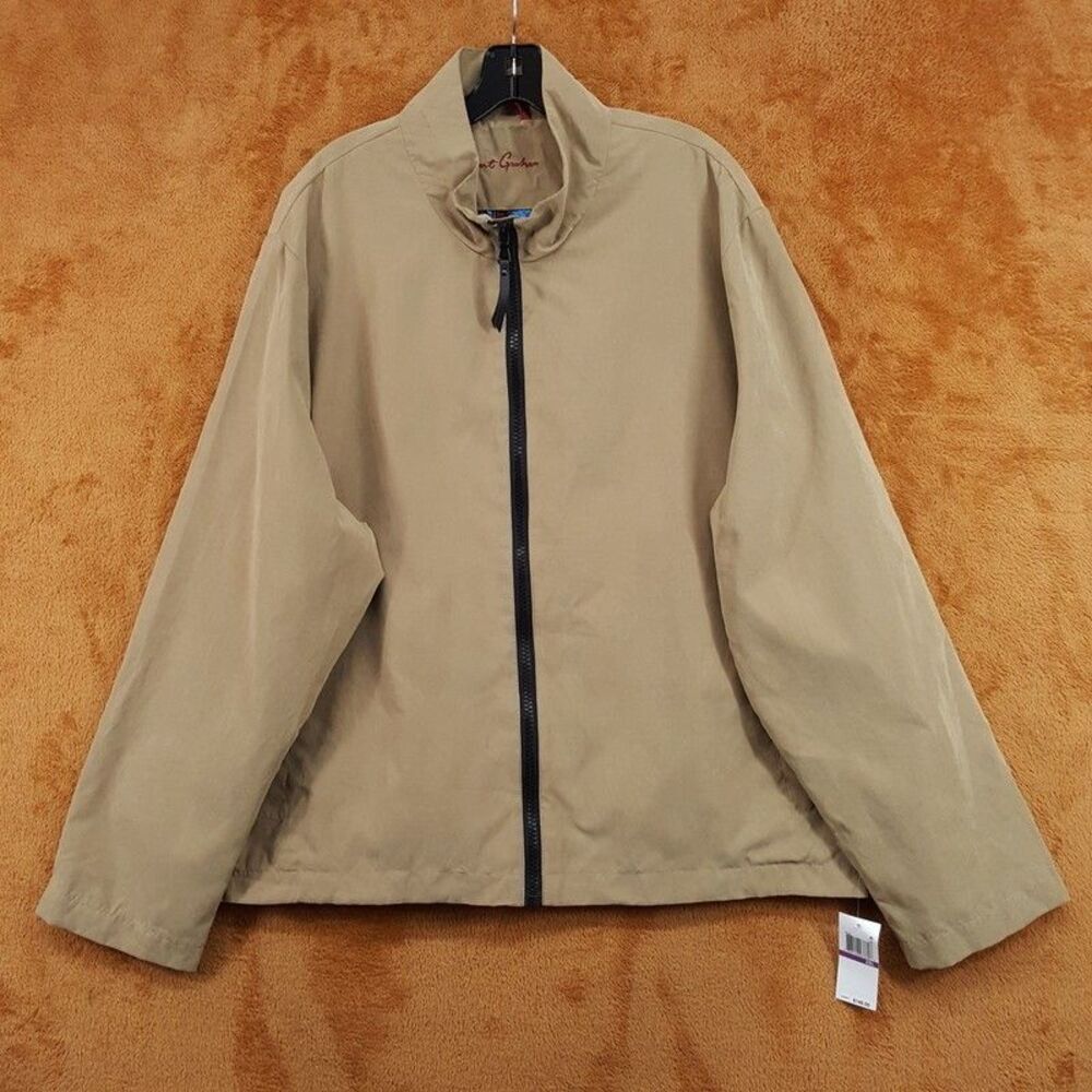 ROBERT GRAHAM Jacket Mens XL Tan Zip Up Lightweight Peached Stand Collar